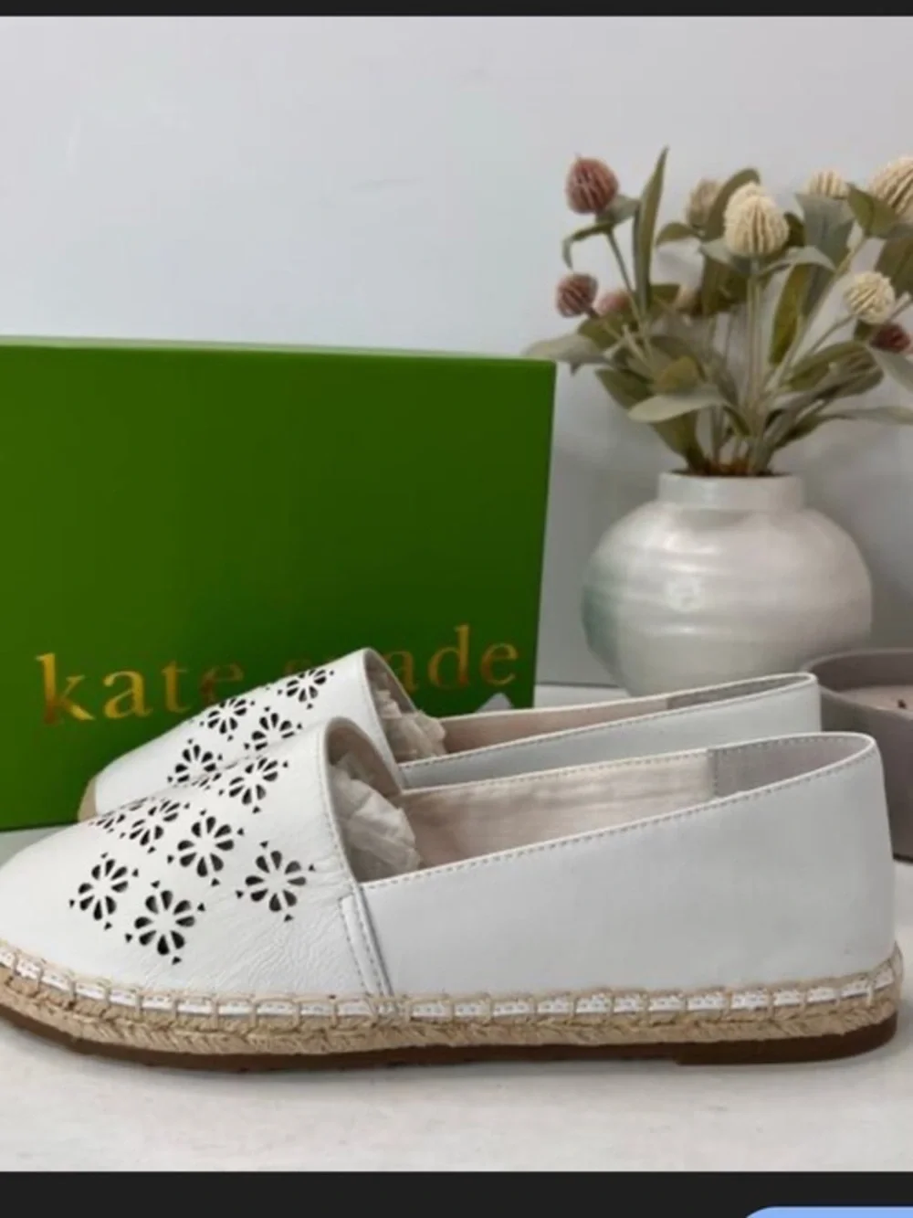 Kate Spade Garcia Cut Out Optic White  Espadrille Flats Leather shoes 8
